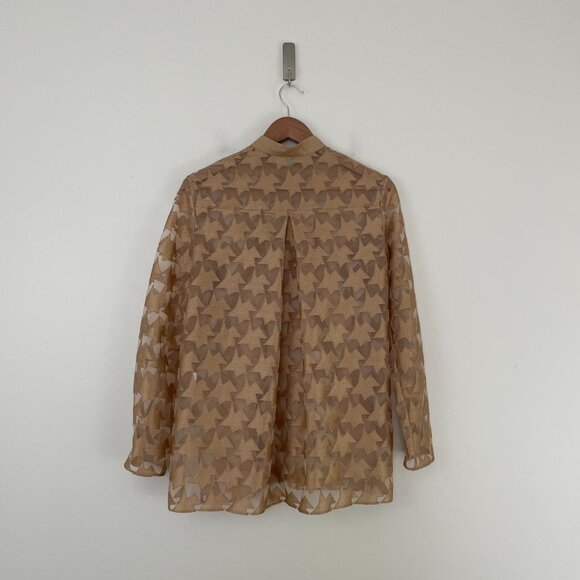 Akris Embroidered Mesh Button Down Shirt in Brown Multi Size 4 - Picture 2 of 6